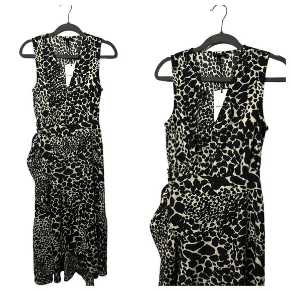 NWT Who What Wear Women's Animal Print Black Sleeveless Ruffle Trim Dress SZ XS - Picture 1 of 7